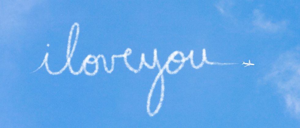 Text "I love you" on blue blackground