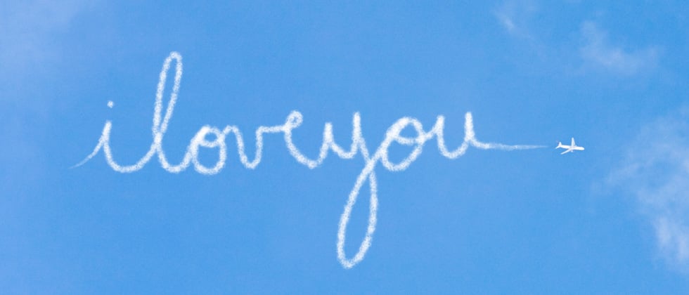 Text "I love you" on blue blackground