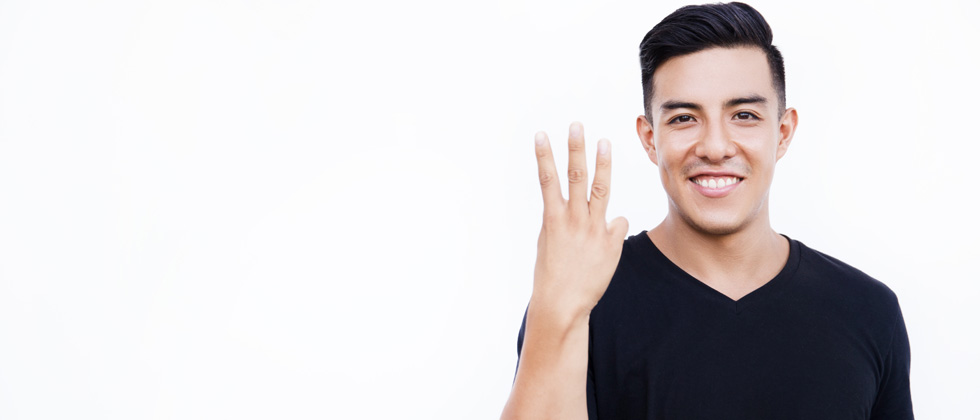 stages of dating illustrated by a guy who shows number 4 with his fingers