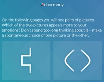 screenshot eharmony compatibility test questions: two pictures with different icons
