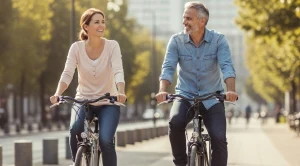 A couple enjoying a bike ride together.