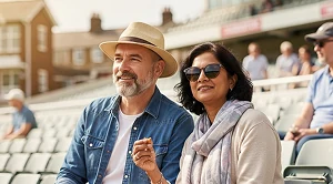 A couple sitting in Edgbaston Stadium in Birmingham.