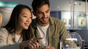 A couple exploring the techniquest in cardiff on a date.