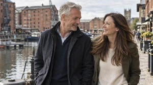A couple strolling the historic docks in gloucester. (Generated with AI)