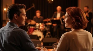 A couple enjoying a jazz night in a venue.