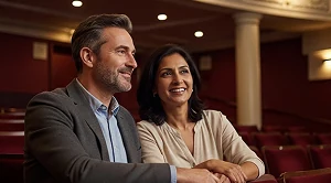 A couple enjoying a play at the shelly theatre in bournemouth.