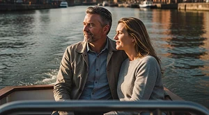 A couple enjoying a boad ride in bristol.