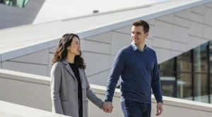 A couple visiting The Lighthouse, Scotland’s Centre for Design and Architecture, in Glasgow.