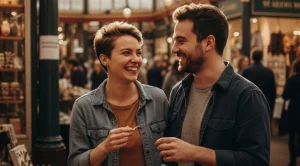 A couple visiting st georges market in belfast, Northern Ireland.